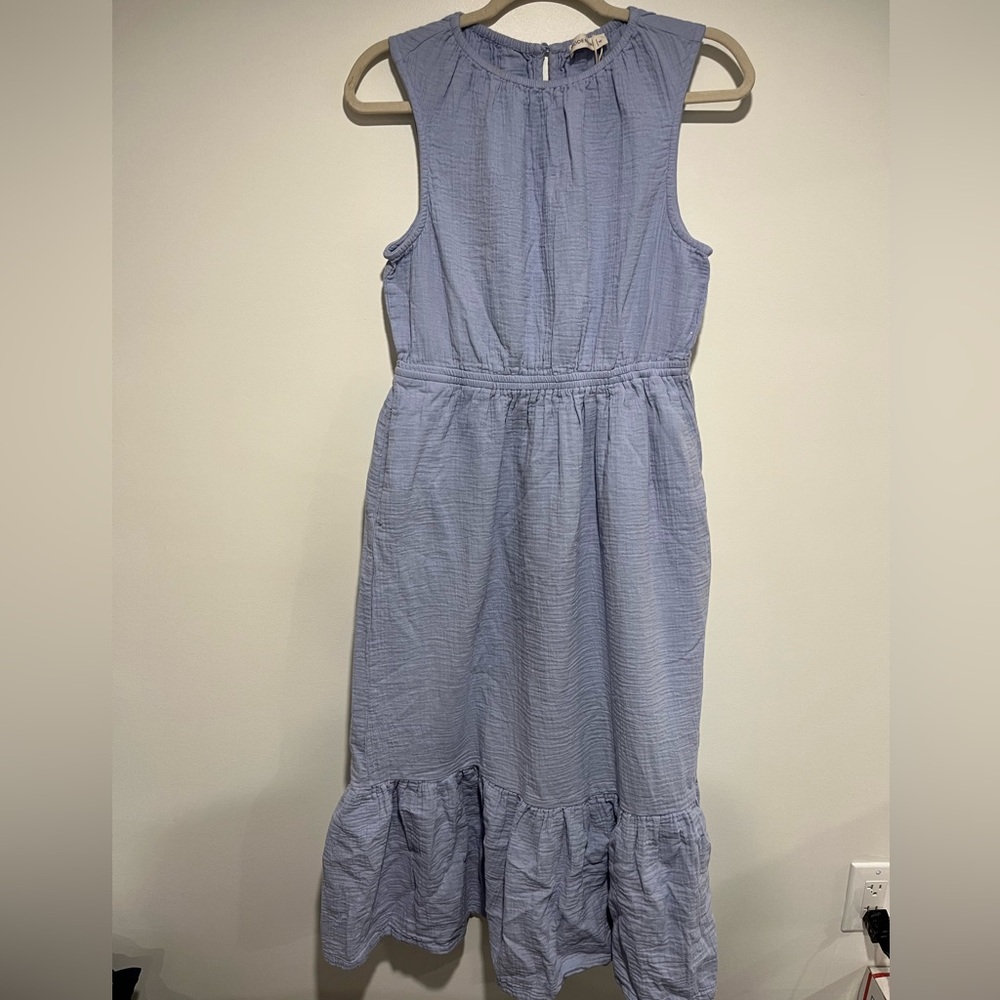Nordstrom Modernaire 100% Organic Cotton Light Blue Midi Dress with Ruffle Hem - Picture 4 of 9